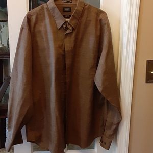 Haggar No Iron 100% cotton long sleeve shirt brown cream black squares XXL EUC …